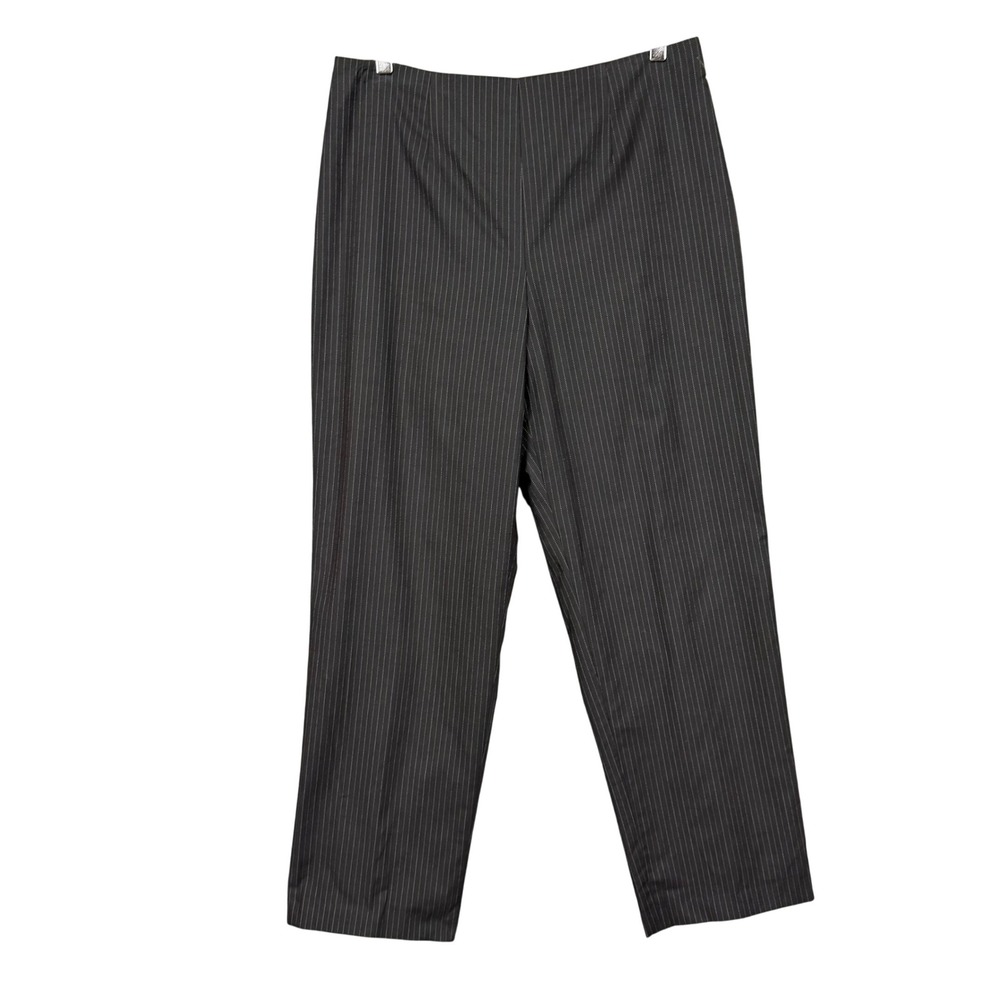 Worth‎ Pants Womens 12 Black Pinstripe Straight Side Zip Cotton Stretch Career